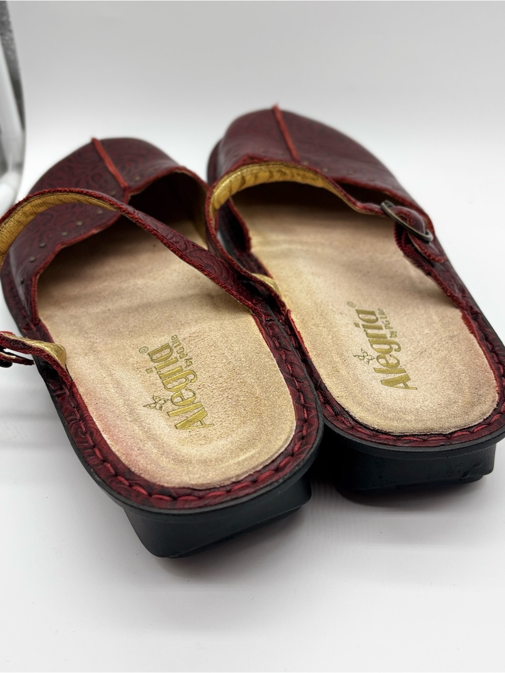Algeria Tuscany Tooled Oxblood Leather Slip On Clogs 41 Academia Cottage 10.5-11 - Picture 7 of 7